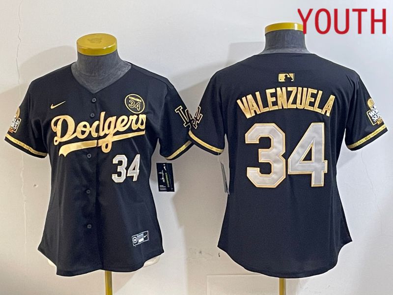 Youth Los Angeles Dodgers #34 Valenzuela Black Gold Fashion Nike 2024 MLB Jersey style 1120->youth mlb jersey->Youth Jersey